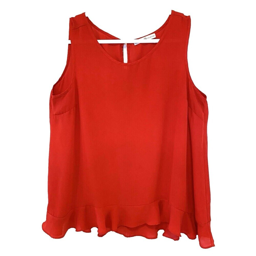 Signature Collection Tunic Womens XL-18 Red Ruffle Hem Silky Soft Key-Hole Back
